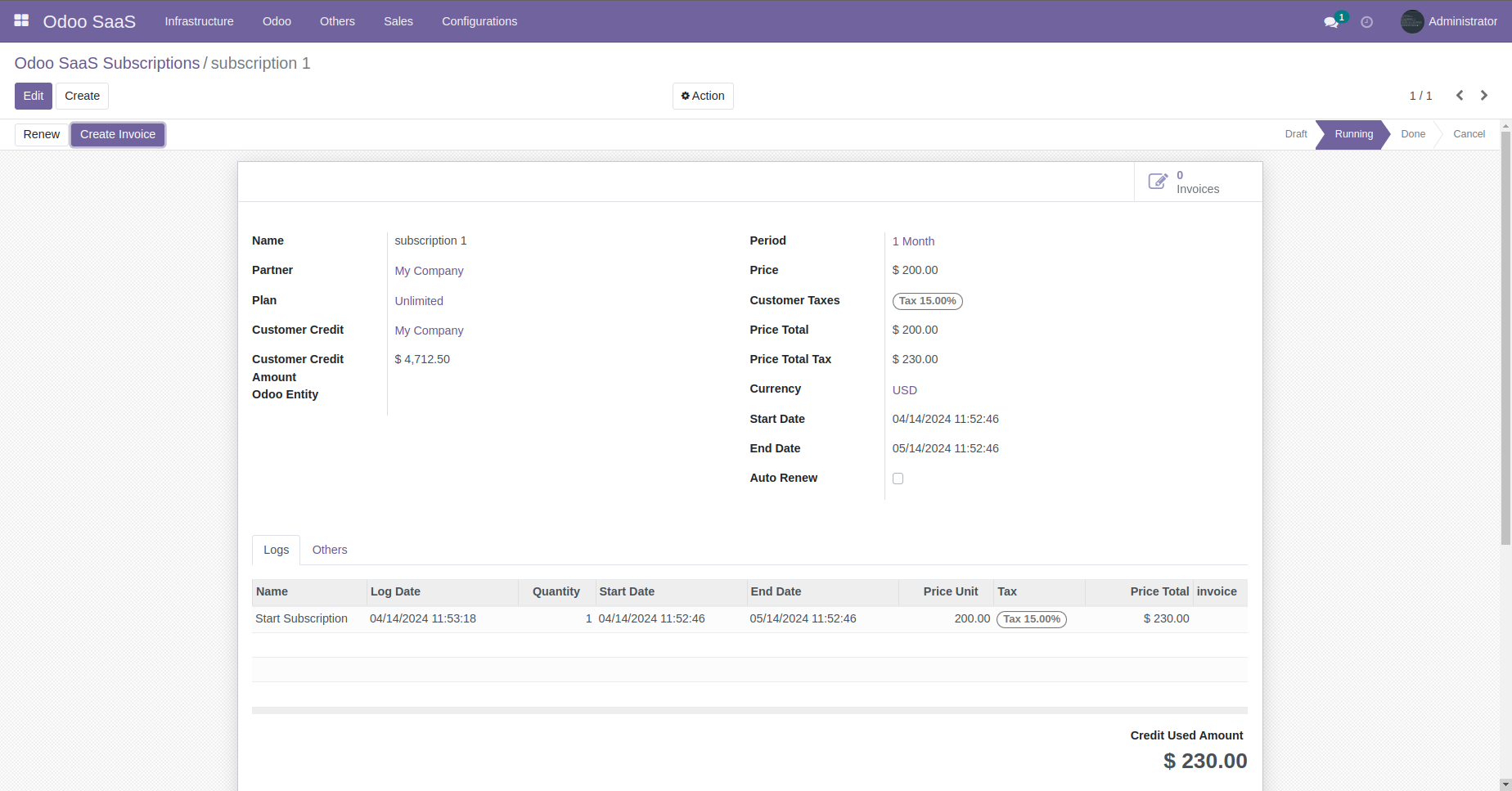 Odoo SaaaS Subscription