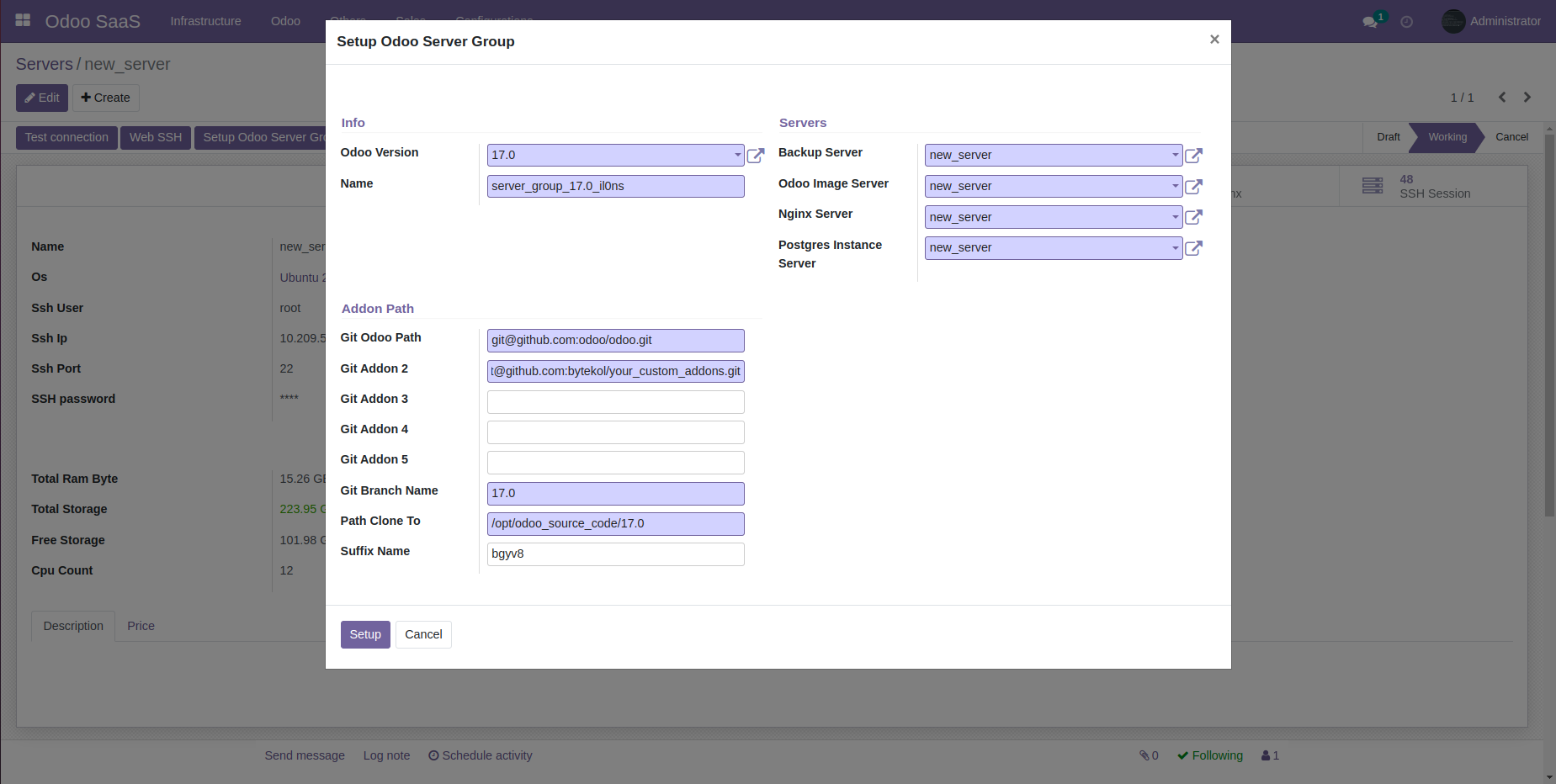 setup odoo server group